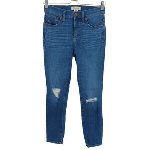 Madewell Womens 25 9in High Rise Skinny Crop Blue Distressed Knee Denim Jeans